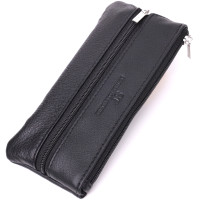 Містка шкіряна ключниця на блискавці ST Leather 186628 Чорний