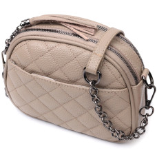 Удобная женская стеганая сумка из мягкой натуральной кожи Vintage 186298 Бежевая