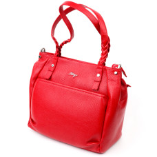 Яркая и вместительная женская сумка с ручками KARYA 184639 кожаная Красный