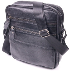 Стильная мужская сумка из натуральной зернистой кожи 185249 Vintage Черная