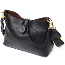 Женская сумка с оригинальной застежкой пуговкой из натуральной кожи Vintage 186289 Черная