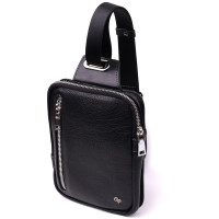 Чоловіча прямокутна сумка бананка із зернистої натуральної шкіри GRANDE PELLE 22879 Чорний