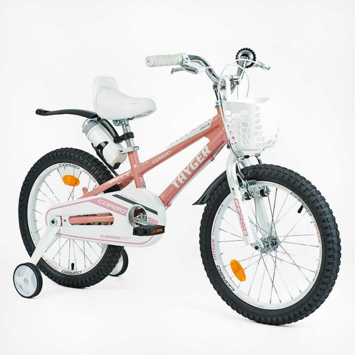 Велосипед 2-х колесный 18" "Corso" TG-60323 "Tayger" алюминиевая рама, ручной тормоз, доп. колеса, колокольчик, бутылочка