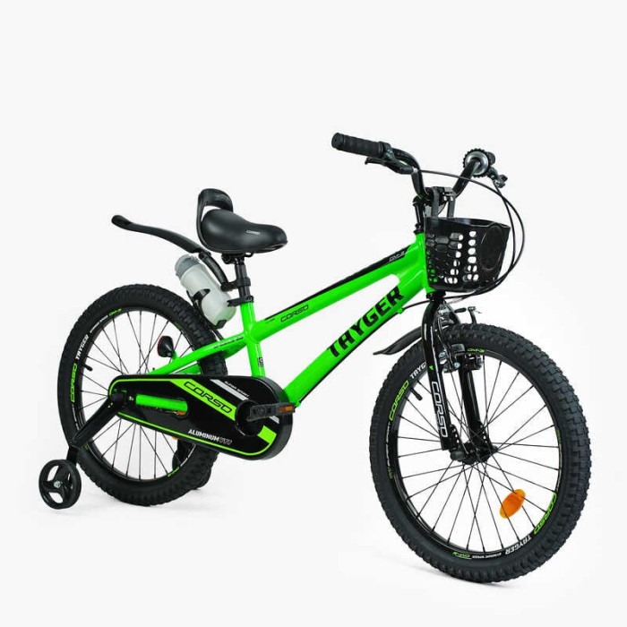 Велосипед 2-х колесный 20" Corso TG-67311 Tayger алюминиевая рама, ручной тормоз, доп. колеса, колокольчик, бутылочка