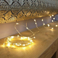 Гірлянда Нитка на батарейках LedGO Краплі Роси, 10 м, 100LED, срібний дріт, теплий білий