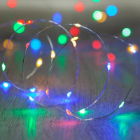 Гірлянда Нитка на батарейках LedGO Краплі Роси, 5 м, 50LED, срібний дріт, різнокольоровий