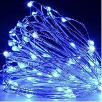 Гірлянда Нитка на батарейках LedGO Краплі Роси, 10 м, 100LED, срібний дріт, синій