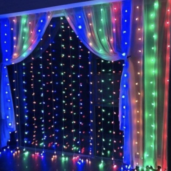 Гірлянда Штора LedGO 3*3 м, 420LED, + статика, прозорий провід, різнокольоровий