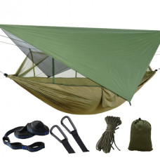 Гамак-палатка походной нейлоновый с москитной сеткой и тентом для отдыха на природе 260*140CM Зеленый