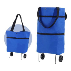 Универсальная складная портативная сумка-тележка для покупок на колесиках, синяя