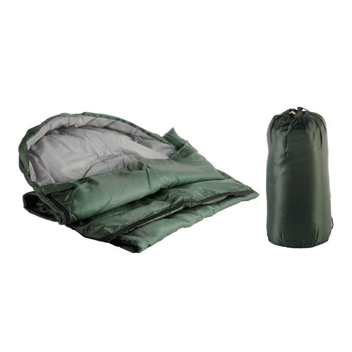 Походный туристический портативный спальный мешок с капюшоном в чехле Зеленый