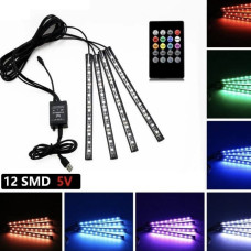 Универсальная светодиодная подсветка салона RGB LED для автомобиля с микрофоном