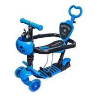 Трехколесный детский самокат Scooter 5 в 1 Синий с бортиком, сиденьем, родительской ручкой и корзинкой 1+