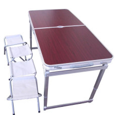 Складной стол для пикника усиленный + 4 стульчика Коричневый