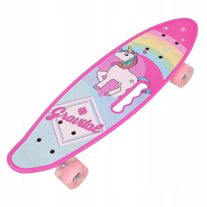 Скейт Пенниборд (Penny Board) со светящимися колесами и ручкой "Единорог"