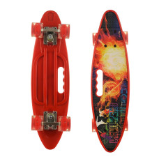 Скейт Пенниборд (Penny Board) со светящимися колесами и ручкой "Огонь"