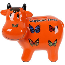 Копилка керамическая Коровка «Скарбничка бажань» 14х17см, оранжевая