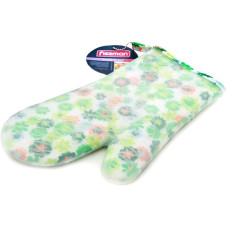 Кухонная рукавица Fissman Green Flower 32см, хлопок с силиконовым покрытием