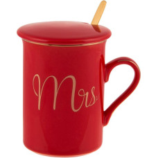 Кружка фарфоровая Coffee Prelude "Mrs" 380мл с крышкой и ложкой, красная