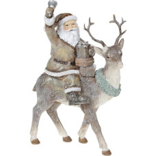 Декоративная статуэтка "Санта на Олене" 22.5см, полистоун, бежевый с глиттером