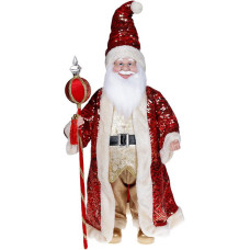 Декоративная музыкальная фигура "Санта с посохом" 60см, красный с пайетками